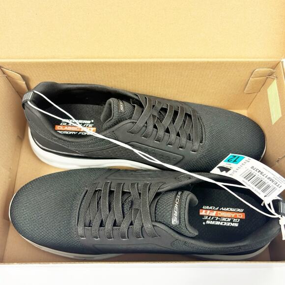 SKECHERS GLIDE LITE BLACK US 12 MEN COMFORTABLE MEMORY FOAM CLASSIC FIT NEW - Picture 4 of 5